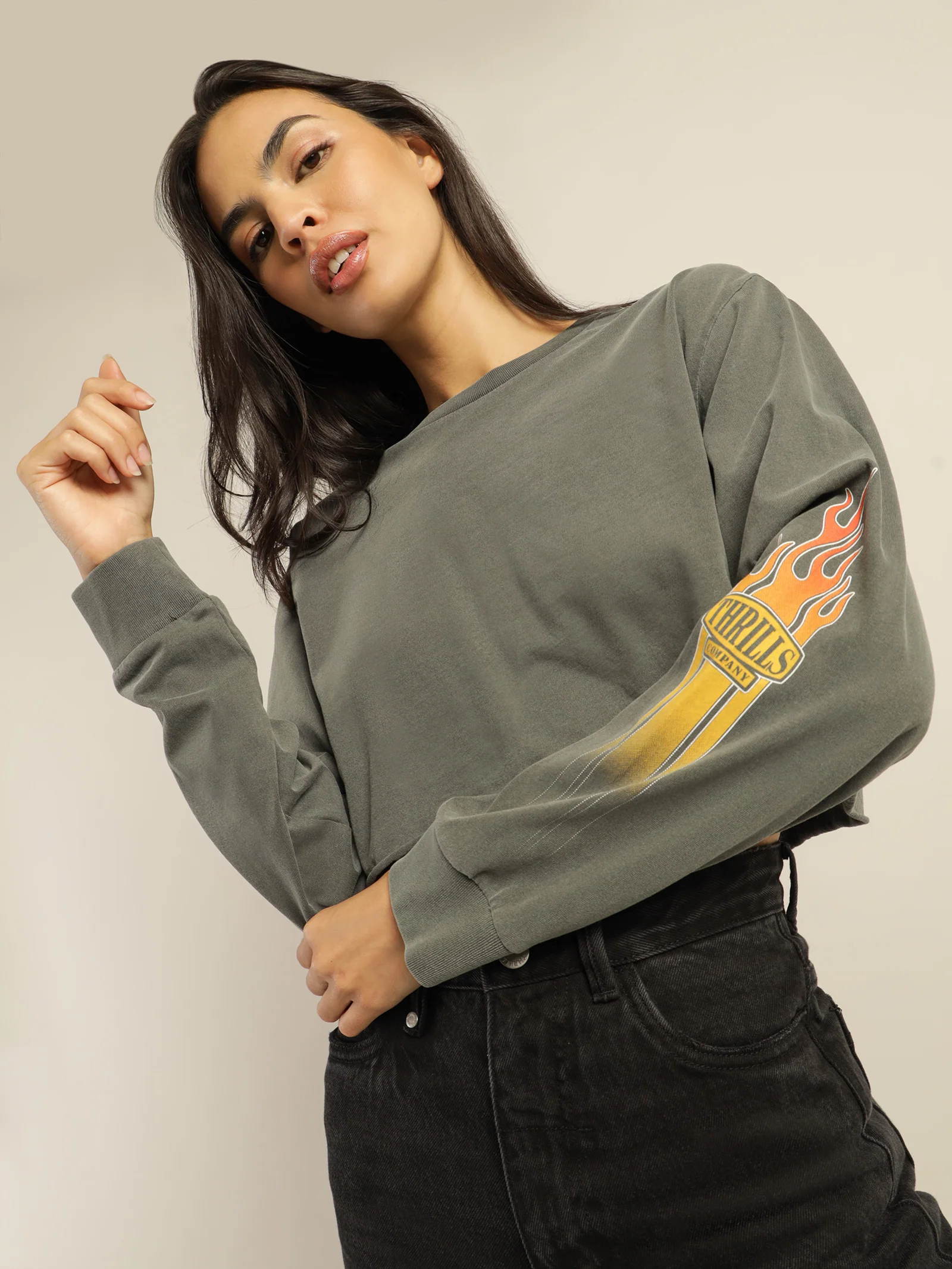Flaming Dart Long Sleeve Merch Super Crop T-Shirt