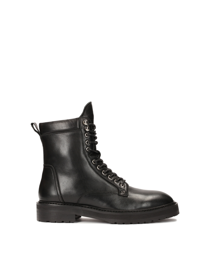 Black leather boots in military style
