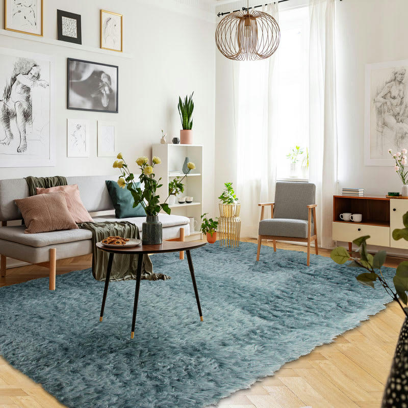 AUTHENTIK - Tapis tout doux fausse fourrure bleu clair 197x290