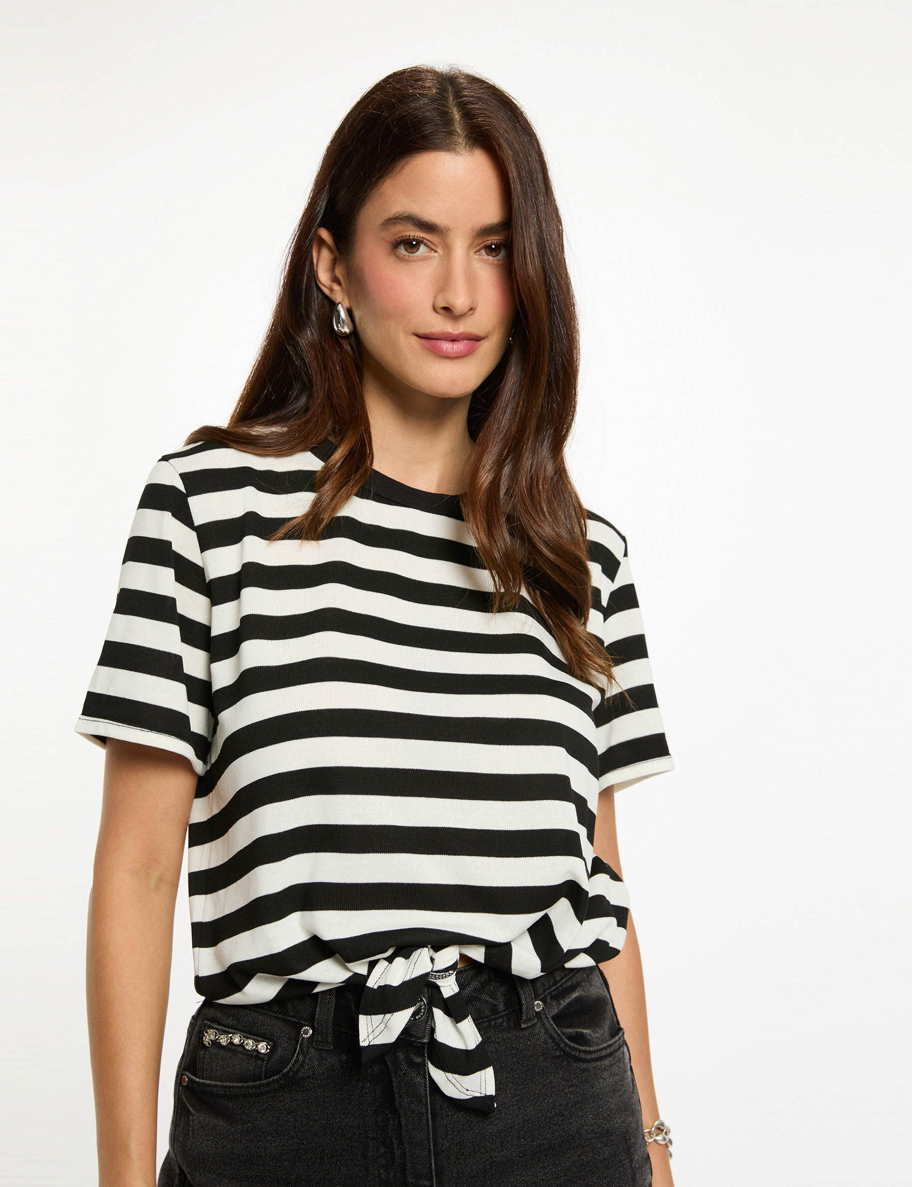 Cropped Striped T-Shirt White Women