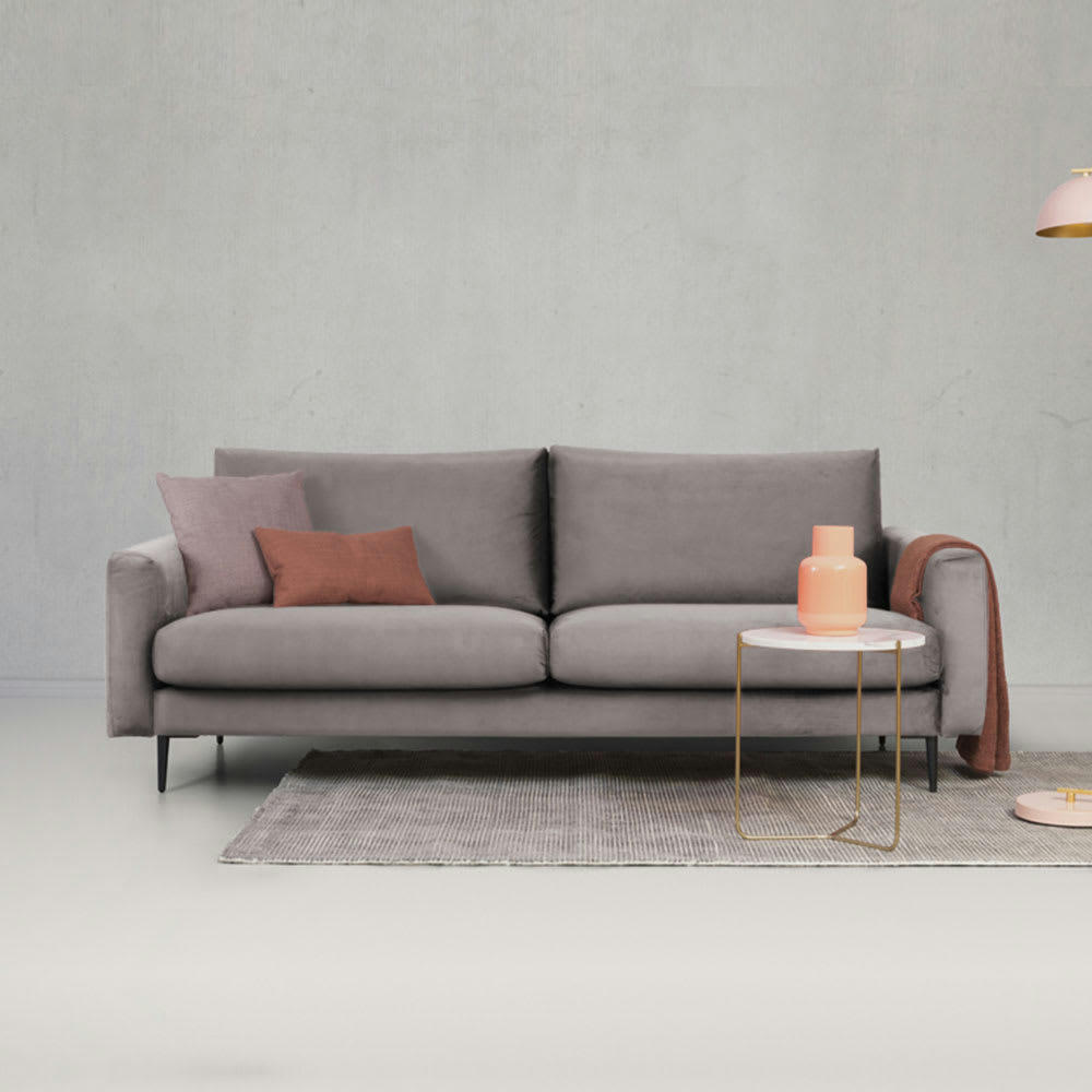 CARUSO - Canapé 3 places velours droit gris clair