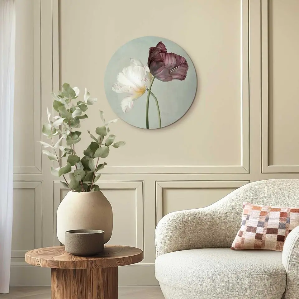 Glasschilderij Tulpen - &Oslash; 50 - Groen