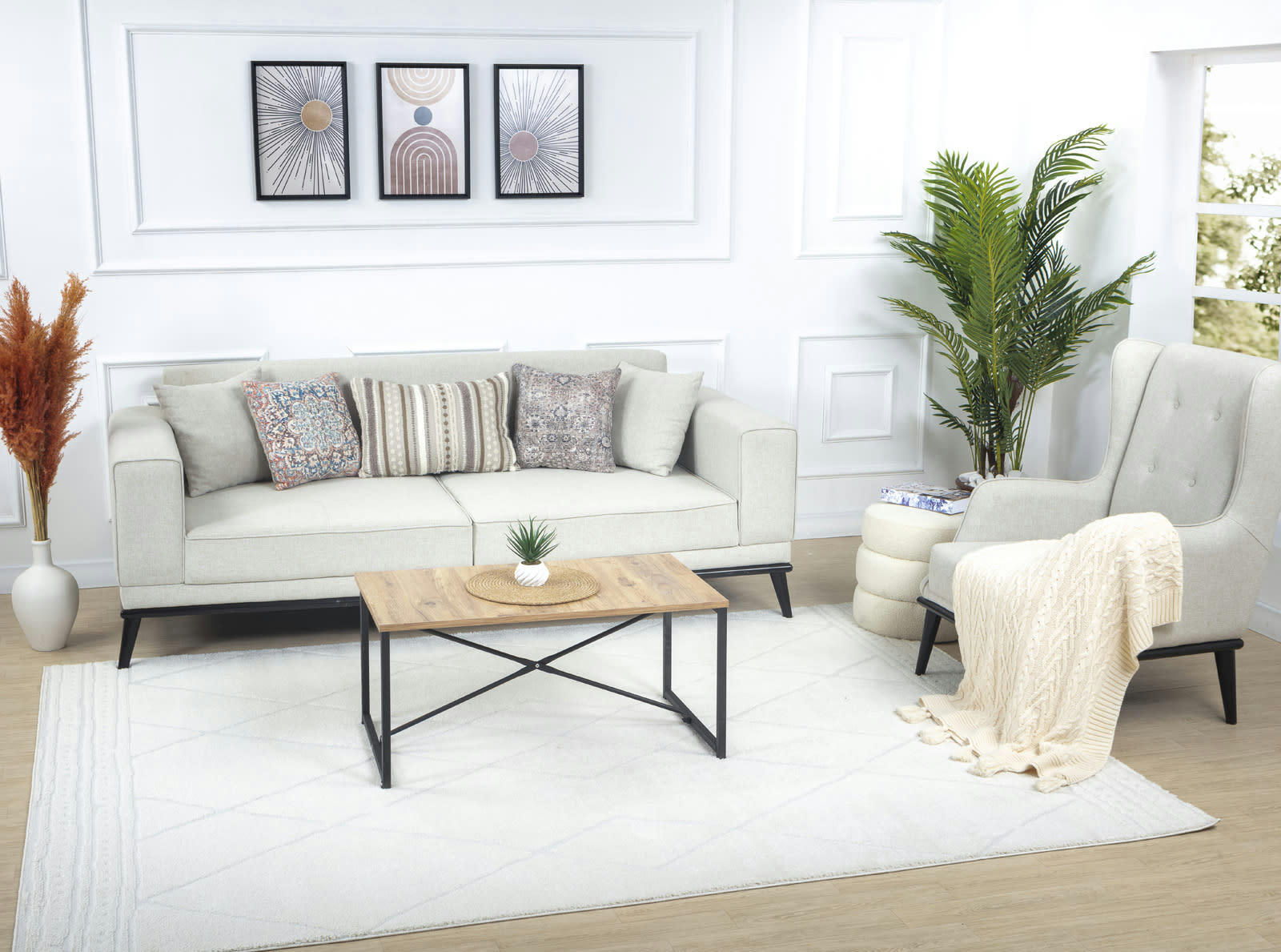 HANNAH - Tapis Berbère Ethnique Ivoire 160x213