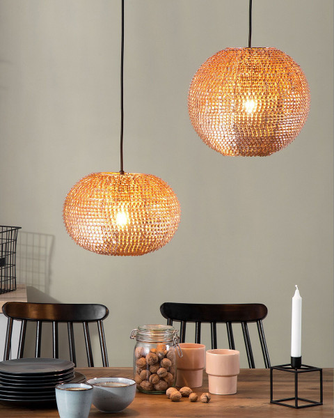 Lampa wisząca cekiny metalowa miedziana
