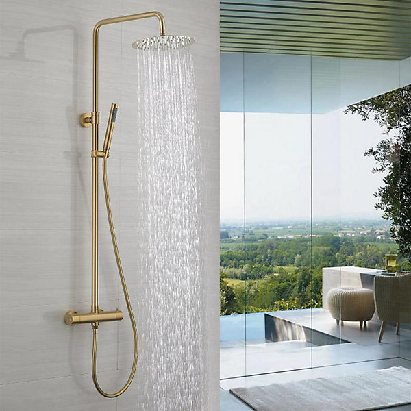 COLONNE DE DOUCHE THERMOSTATIQUE EN LAITON DORé BROSSé SC418 COLLECTION SCAMANDRE