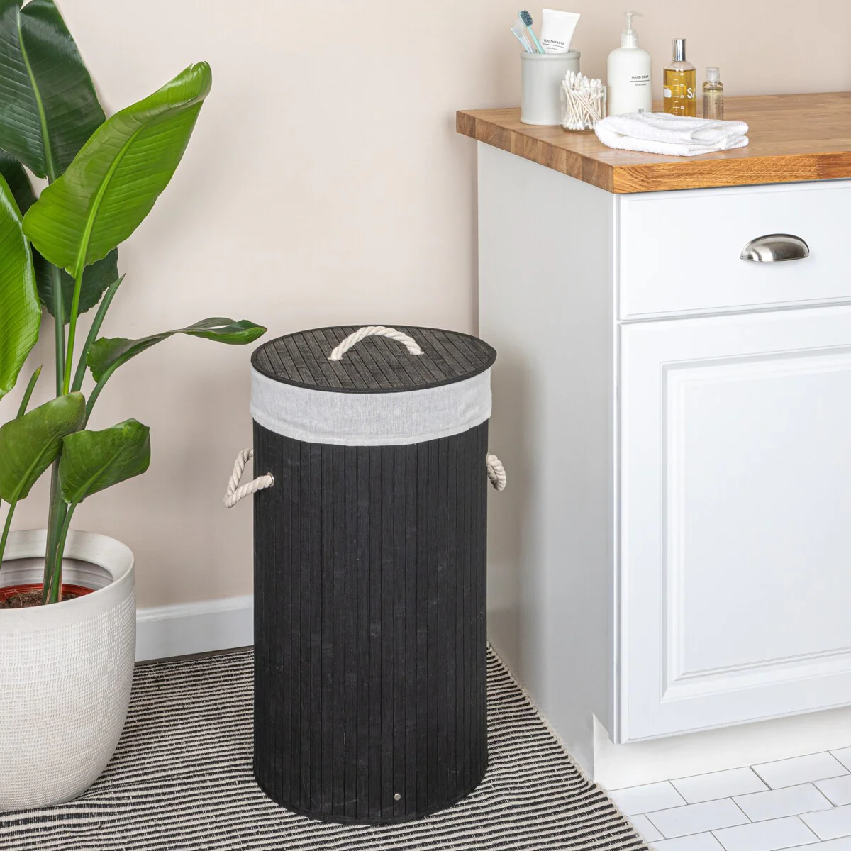 Household Essentials Bamboo Laundry Hamper with Handles and Removable Laundry Bag