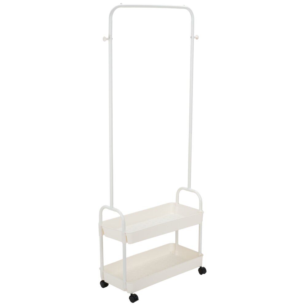 Portant vêtements à roulettes avec 2 tablettes acier blanc 63x29xH163cm