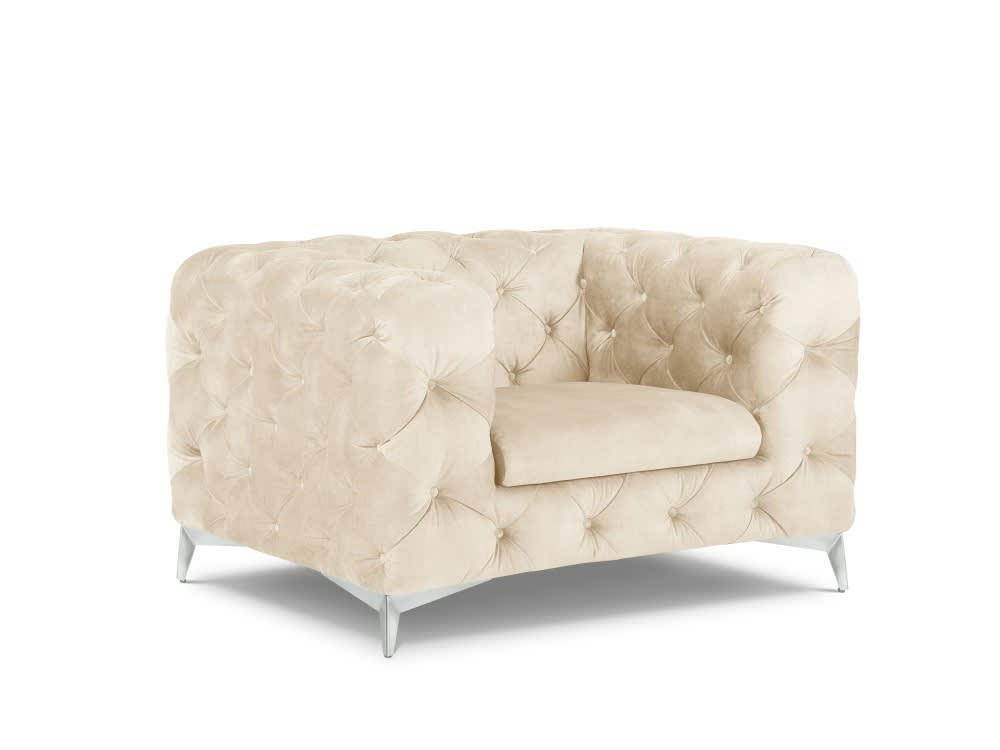 VIOLANE - Fauteuil en velours beige clair