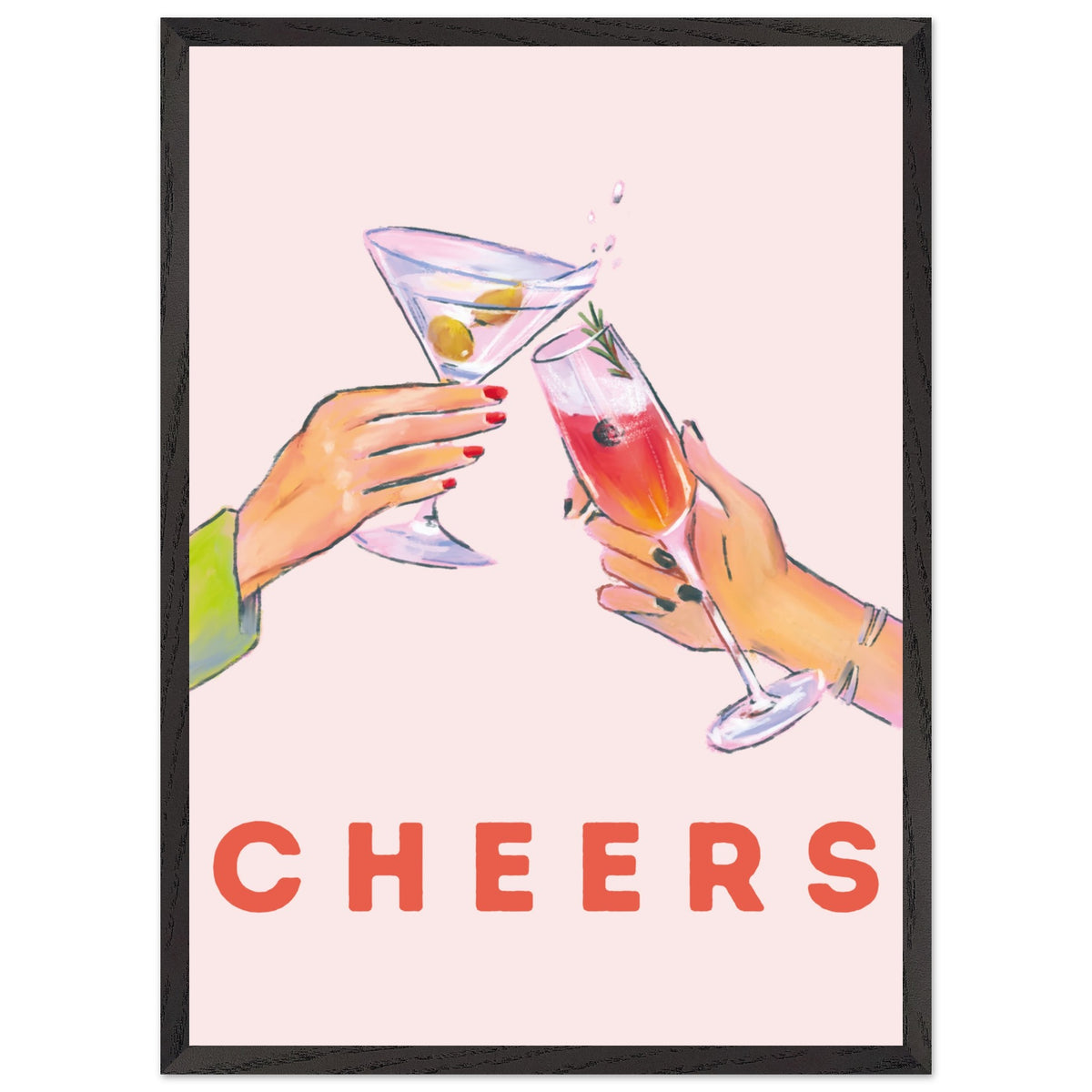 Artfulprints Poster met Lijst Cheers with cocktails  - 50x70 cm - Roze