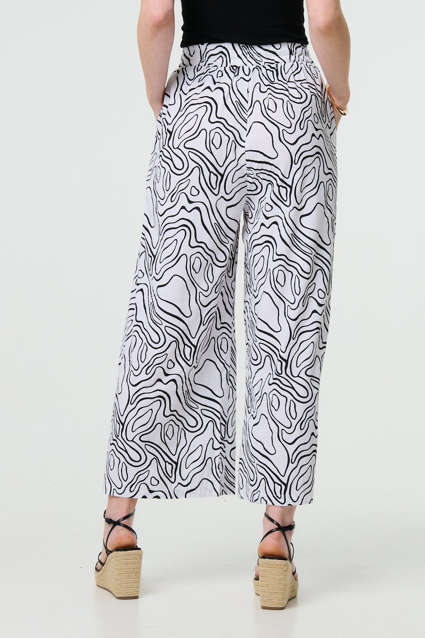 Izabel London Abstract Print High Waist Wide Leg Trousers