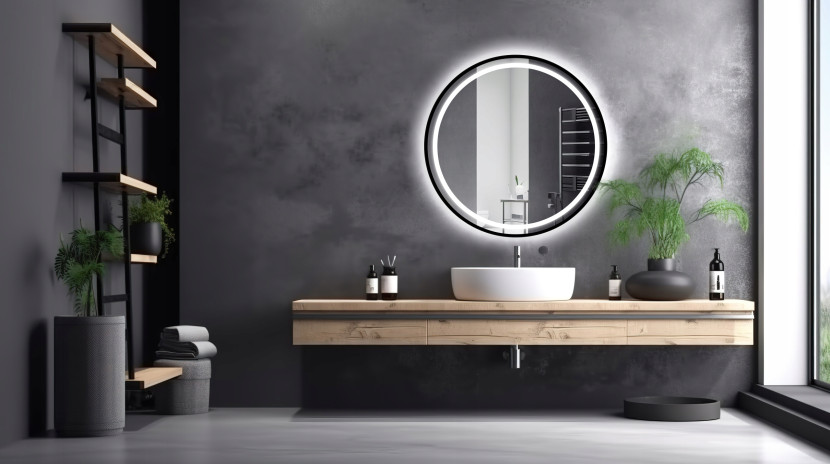 Lustro LED 80 w czarnej ramie aluminiowej loft okrągłe loftowe BRAK łączeń