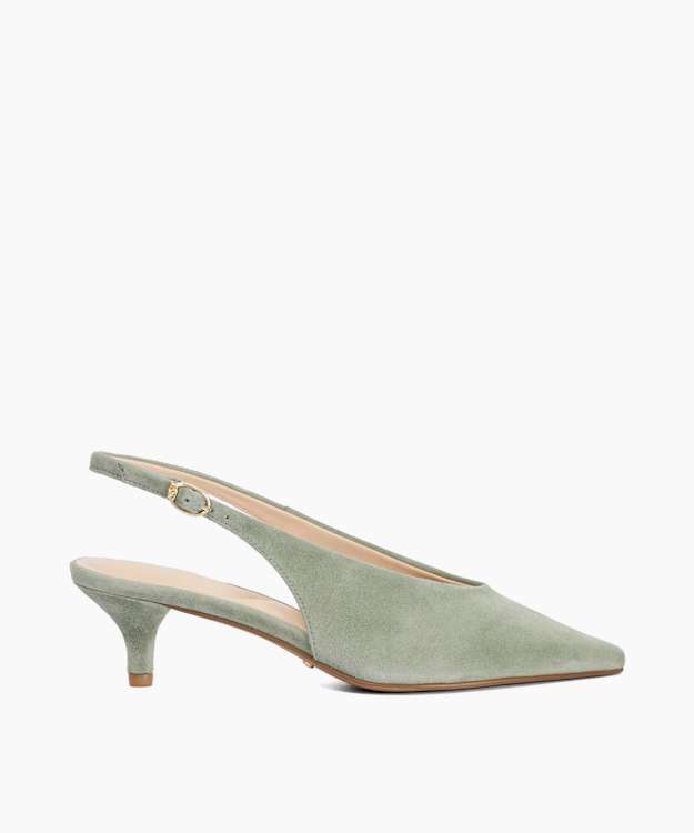 Crediblity Green - Suede Kitten Heel Sling-Backs