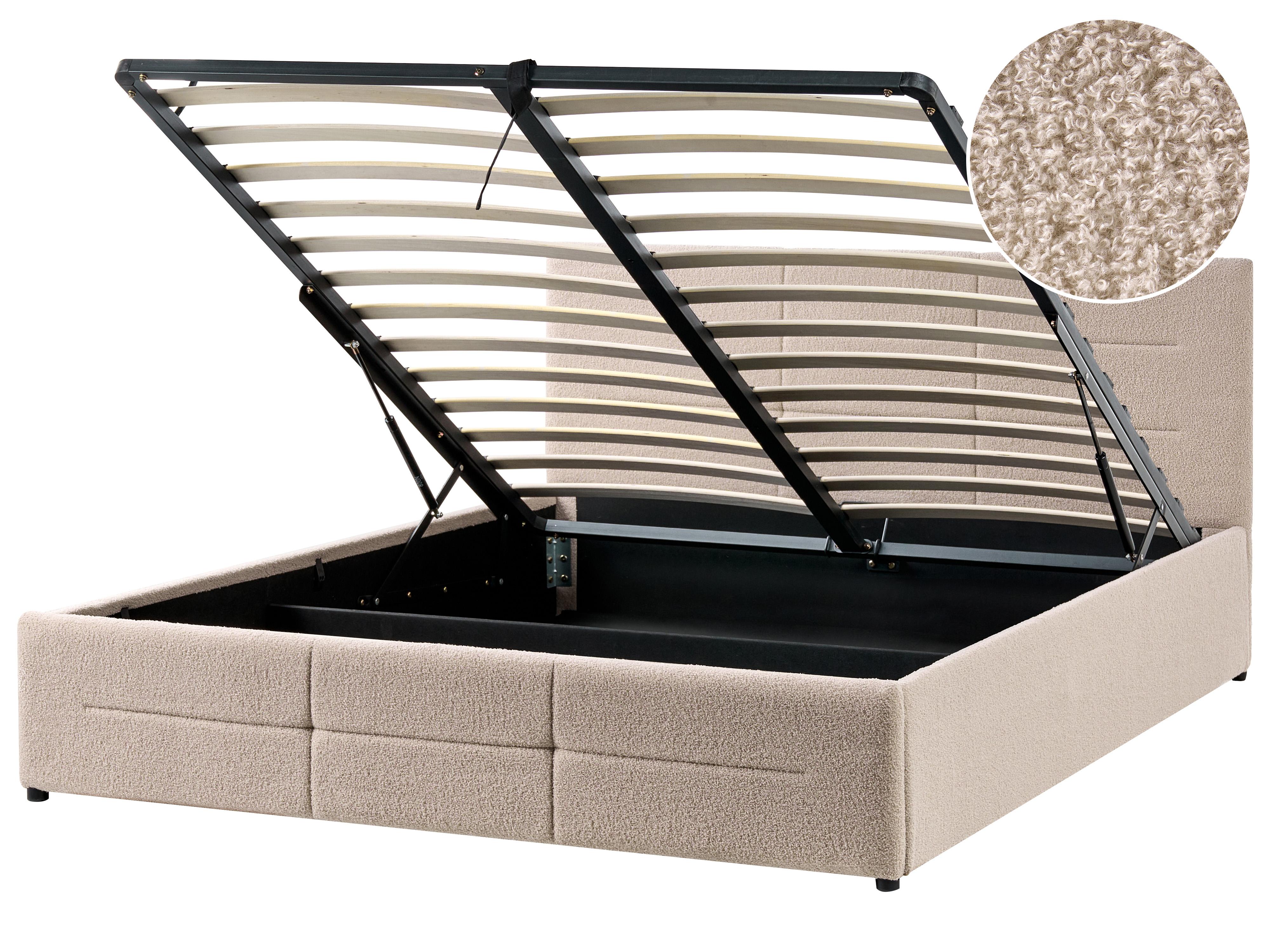 Ottoman Bed Boucle MASSOGNES 140 x 200 cm Beige