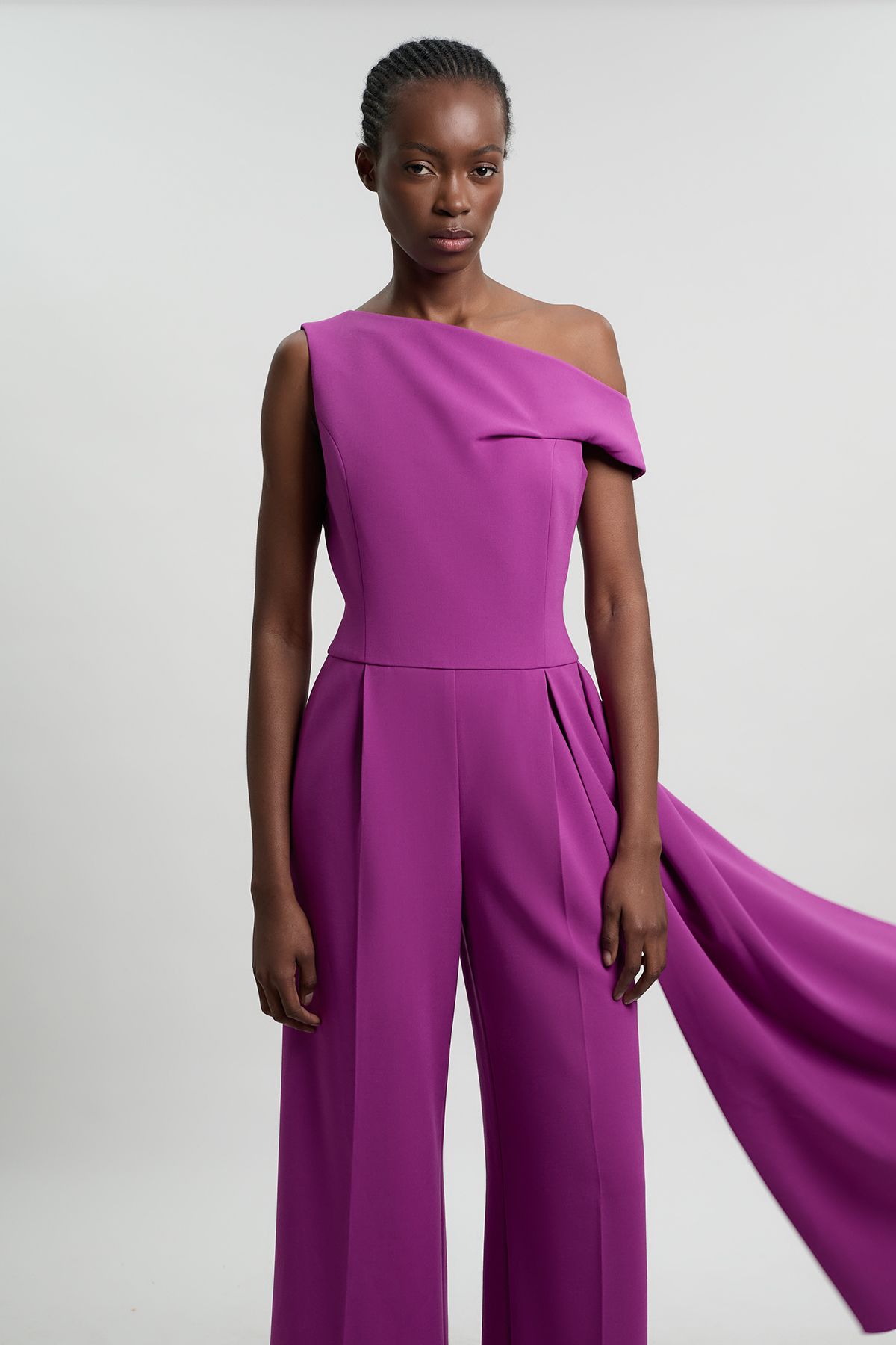 KarenMillen Compact Stretch Asymmetric Neck Wide Leg Jumpsuit