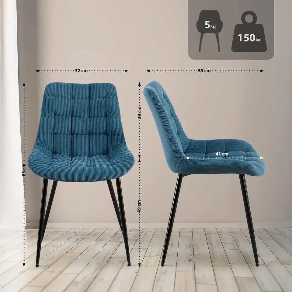 CLP Eetkamerstoel Sardna zwart Frame - Ribstof - blauw