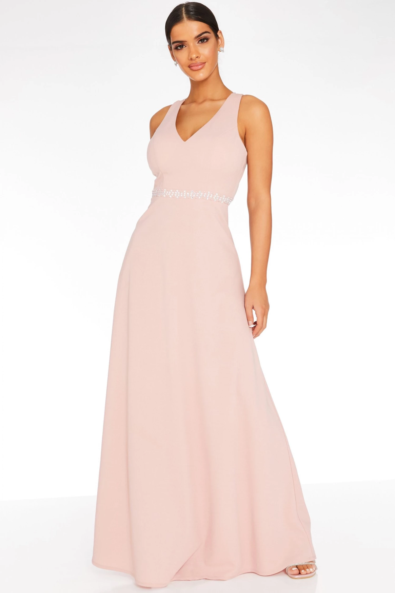 Quiz Pink Embellished Cross Back Maxi Dress
