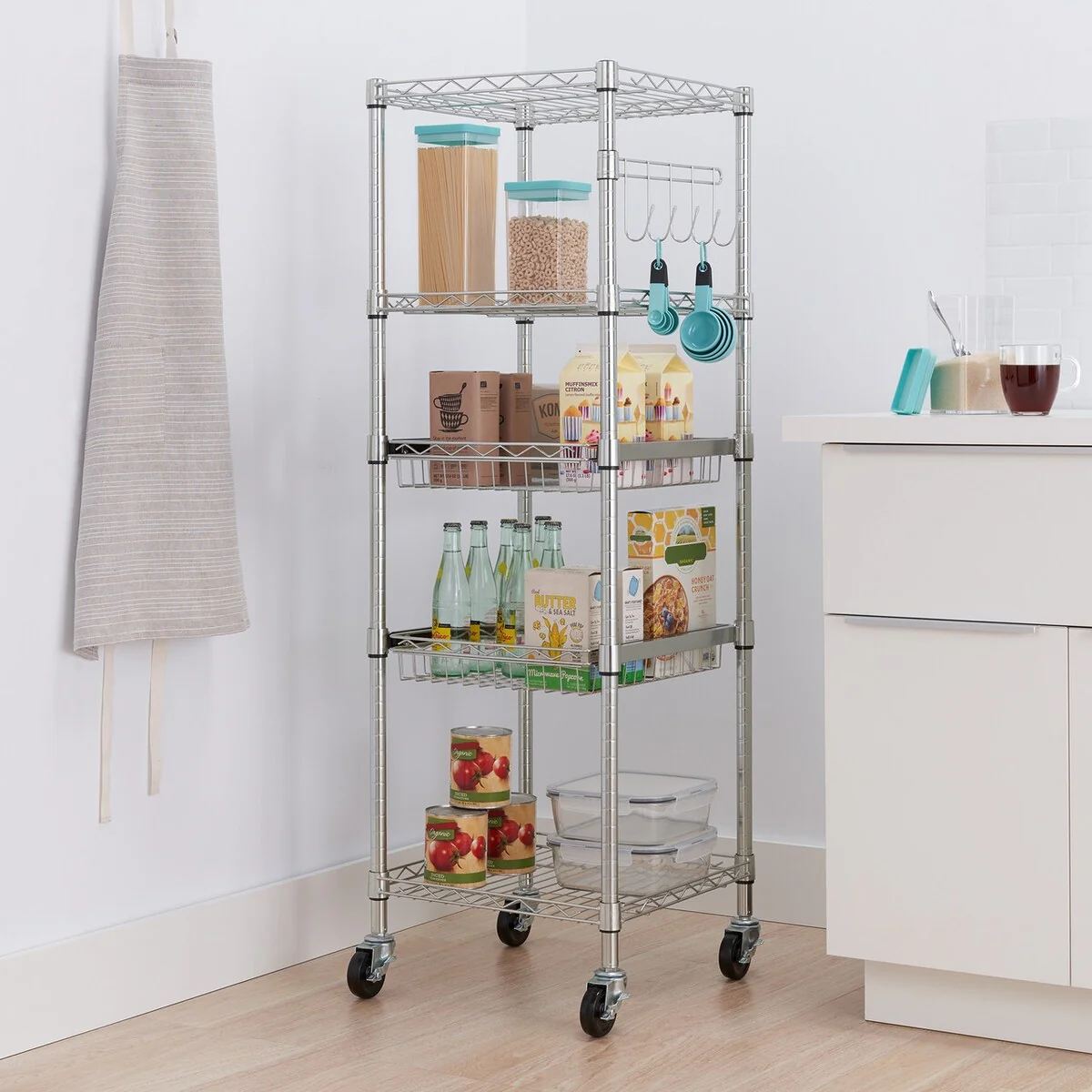 TRINITY EcoStorage® 5-Tier 18x18x56.5 Commercial Square Rack w/ Wheels, NSF, Chrome