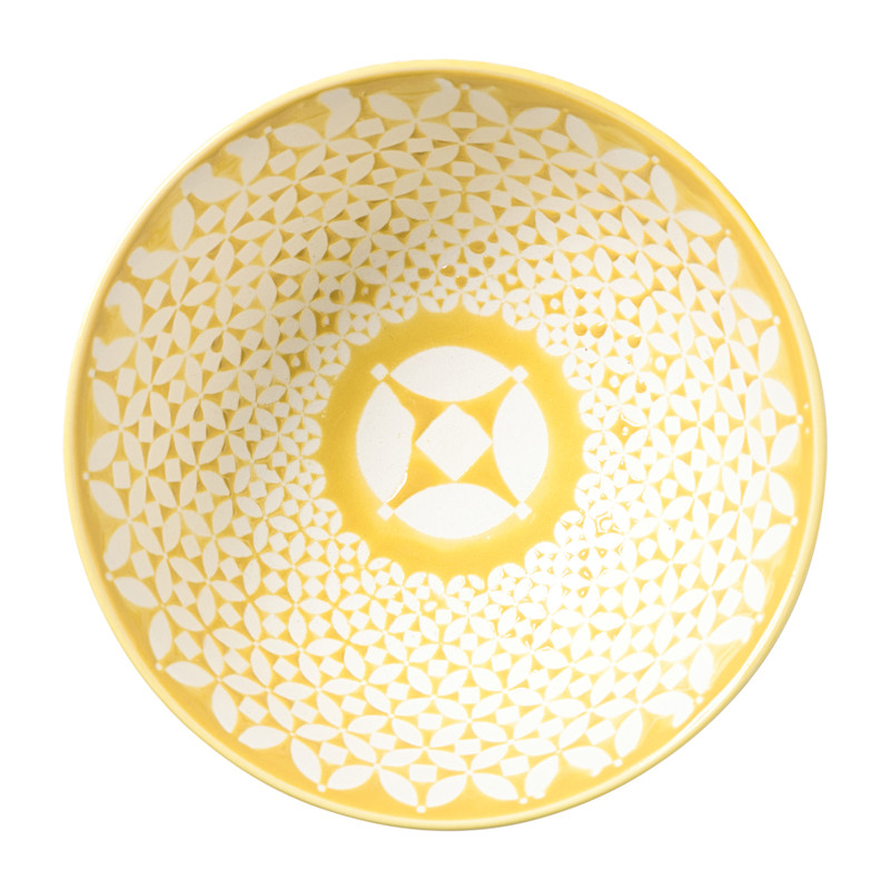 Schaaltje Aniek middel - bordeauxrood/geel - &Oslash;12x5.8 cm