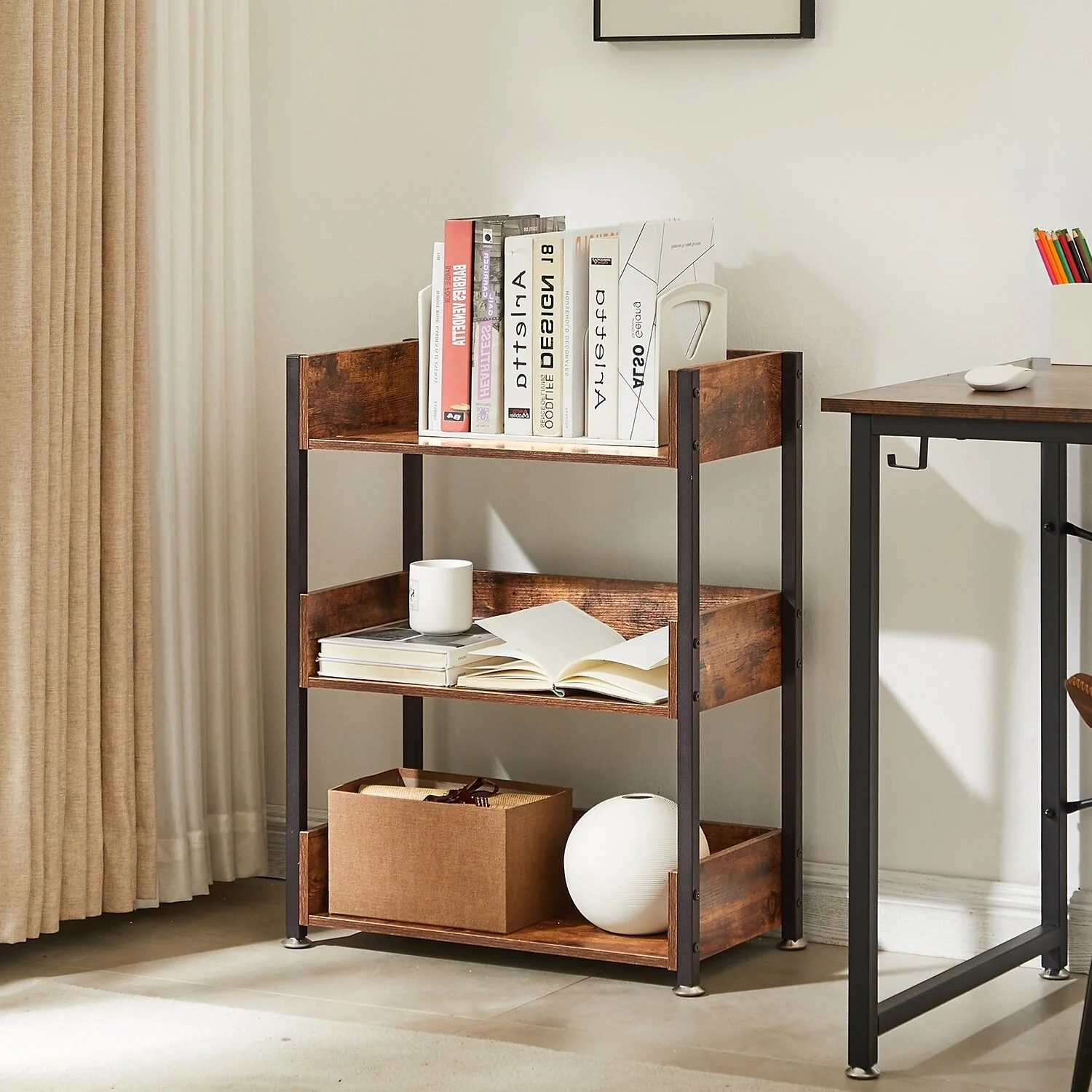 Javlergo Set of 2 Small Bookshelf, 3-Tier Open Bookcase Storage Display Shelves
