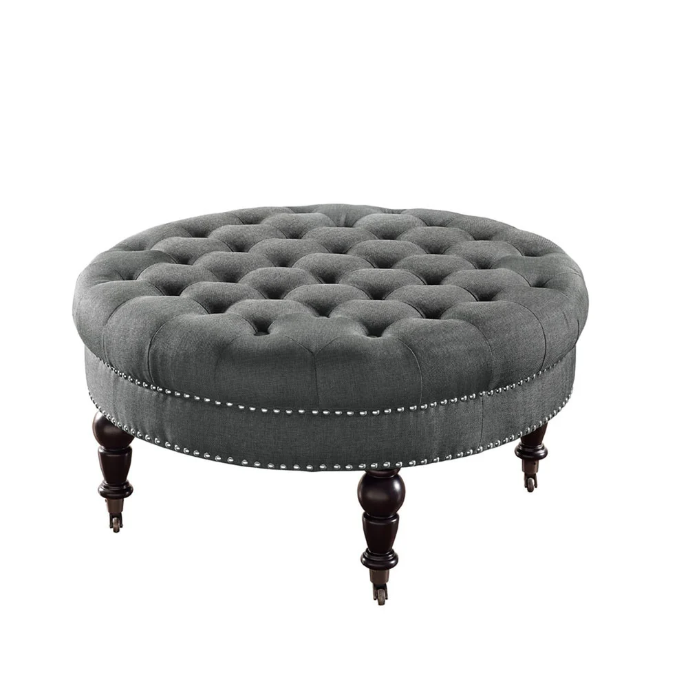 Abigal Charcoal Round Tufted Ottoman