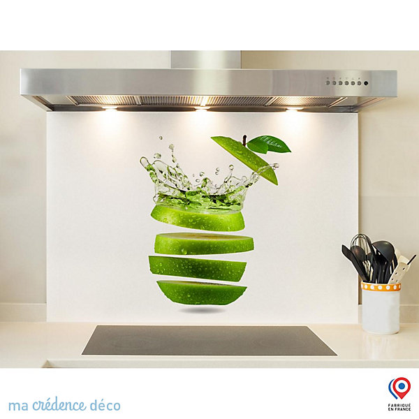 Crédence cuisine fond de hotte Pomme découpée - Verre trempé - L 70 cm x H 60 cm - MaCrédenceDéco
