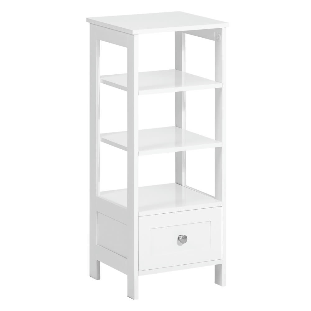 - Table d’appoint en 3 niveaux avec 1 tiroir effet bois blanc