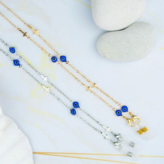 The Colourful Aura 70 cm Evil Eye Cross Greek Protection Summer Turkish Reading Eyeglass Lanyard