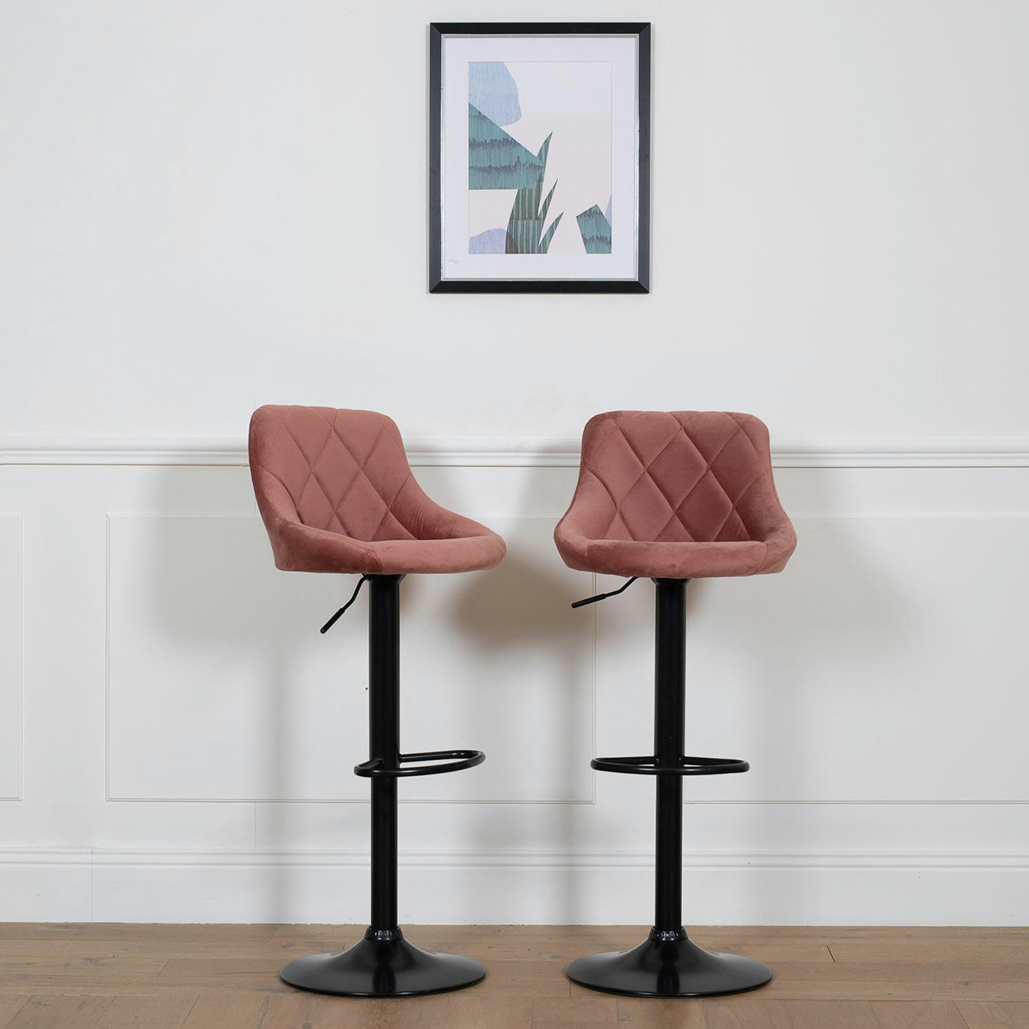 ROBIN - Lot de 2 tabourets de bar en velours rose