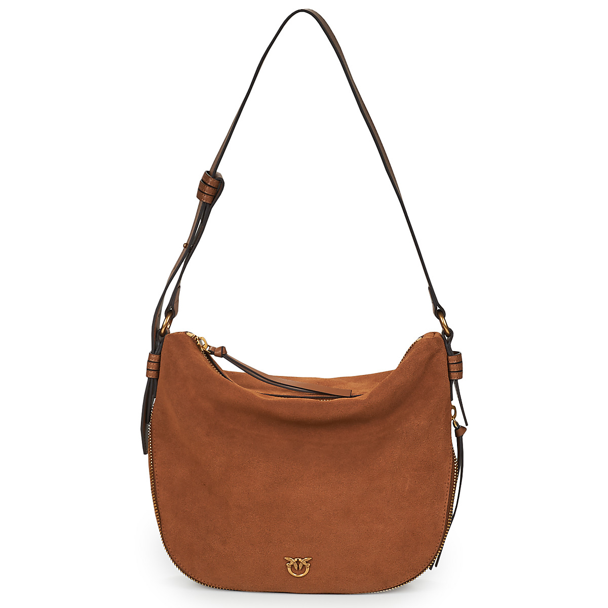 Pinko - HOBO ZIP AROUND CLASSIC SUEDE + VITELLO SETA - Cognac / Suede