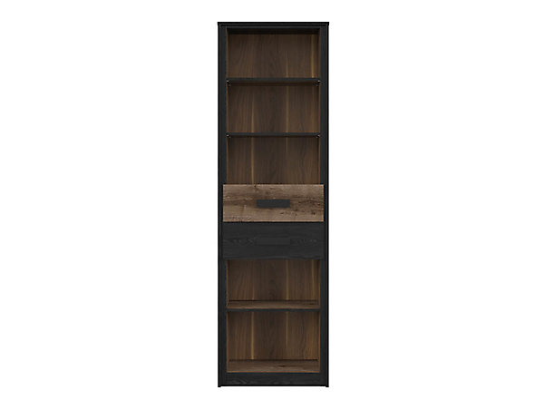 Bibliothèque avec 2 tiroirs et 5 étagères, coloris Chêne marron foncé/Chêne noir - Longueur 60 x Profondeur 41 x Hauteur 195 cm