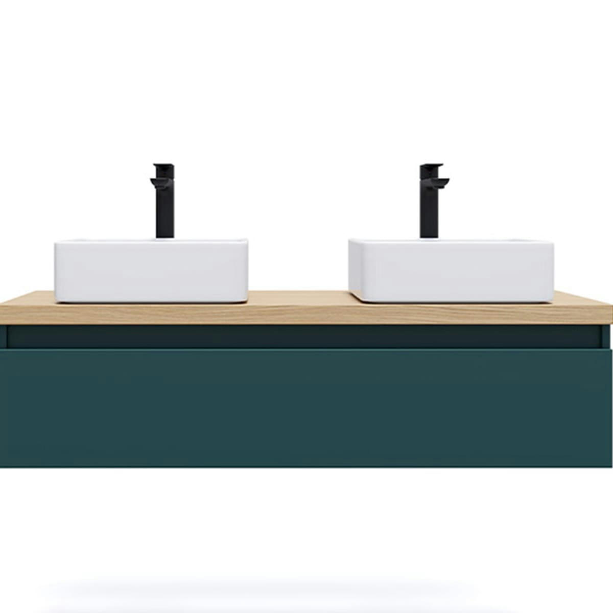 HUDSON - Meuble salle de bain 2 vasques posées 120cm 1 tiroir Bleu