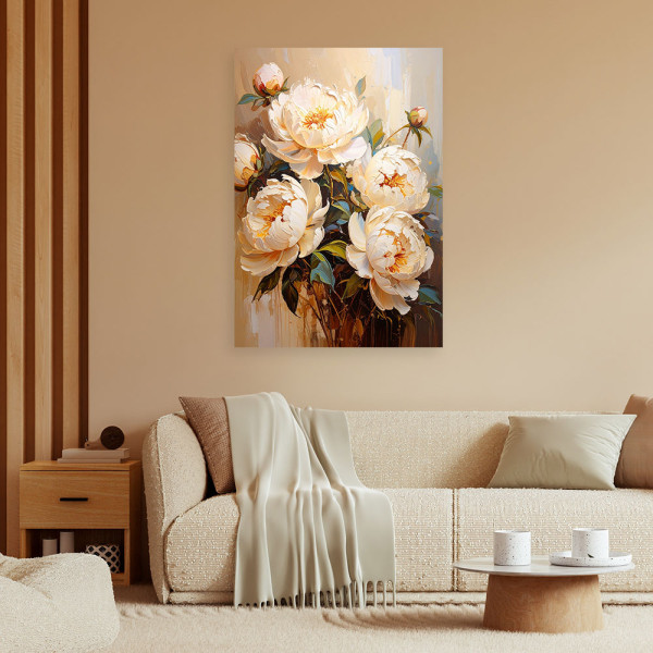 Feeby Obraz do salonu sypialni, Piwonie Kremowe Kwiaty Bukiet 40x60