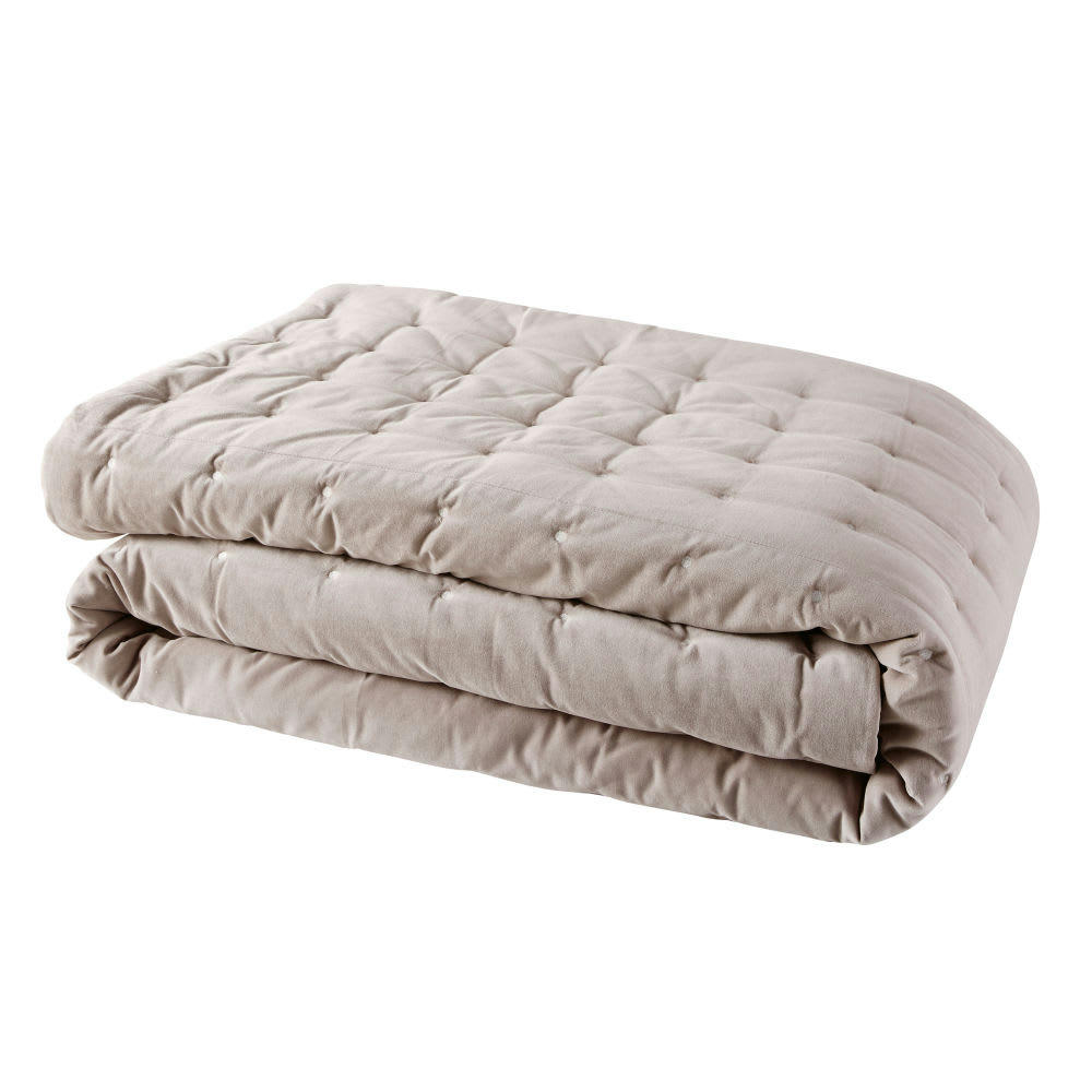 - Boutis réversible en velours piqué taupe 240x260