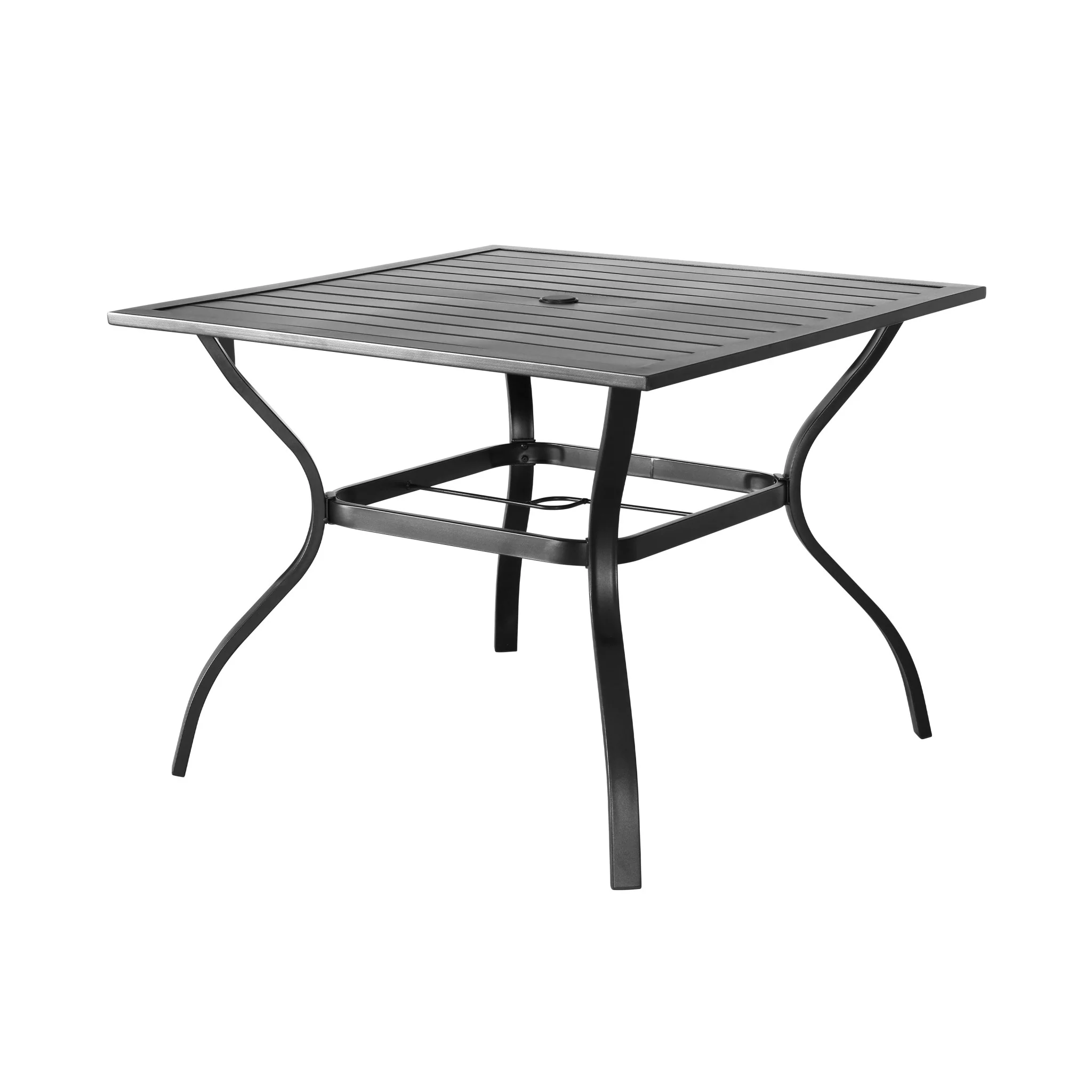 37 Black Square Metal Outdoor Dining Table with Umbrella Hole