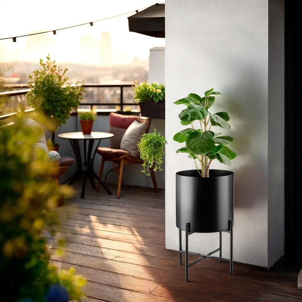 tectake Plantenstandaard Mine, 2-delige set, gepoedercoat staal, Zwart