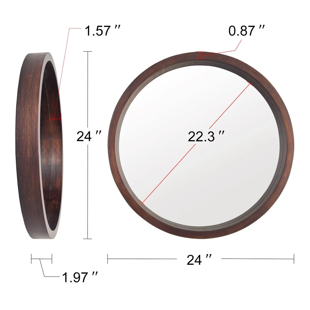 Circle Mirror with Wood Frame Walnut Brown, 24