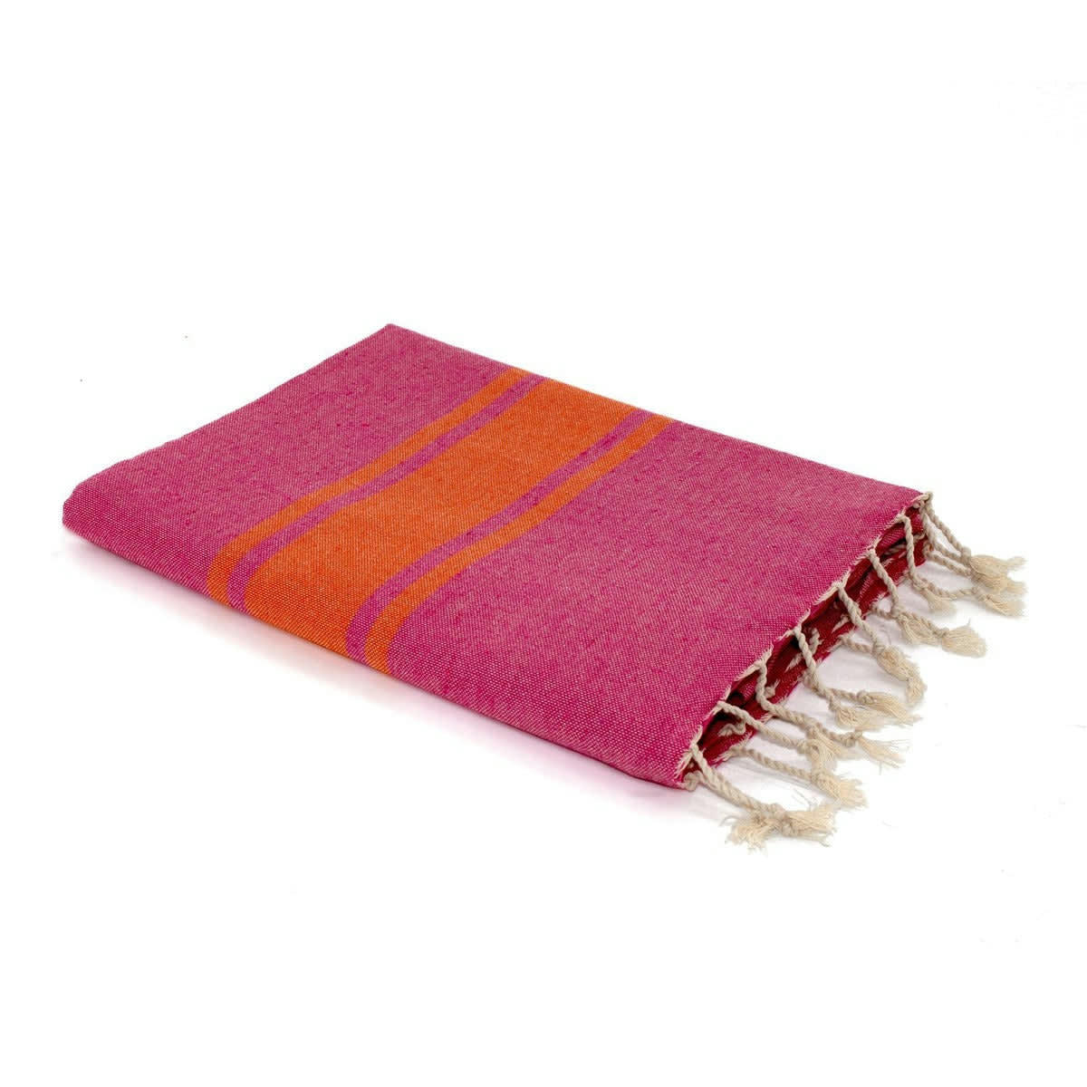 ST TROPEZ - Fouta bicolore coton  100x200 rose fuchsia / orange