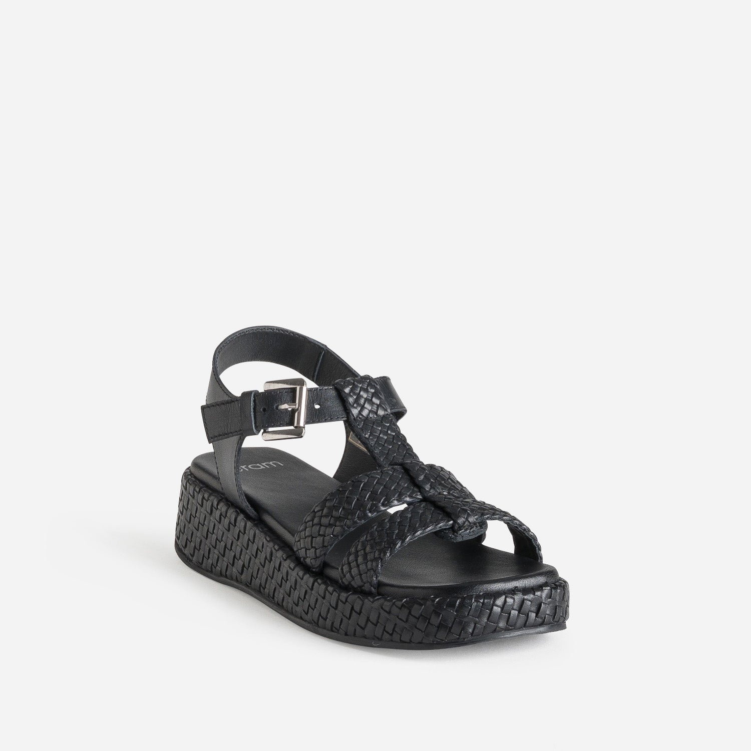 Sandale noire cuir tressé