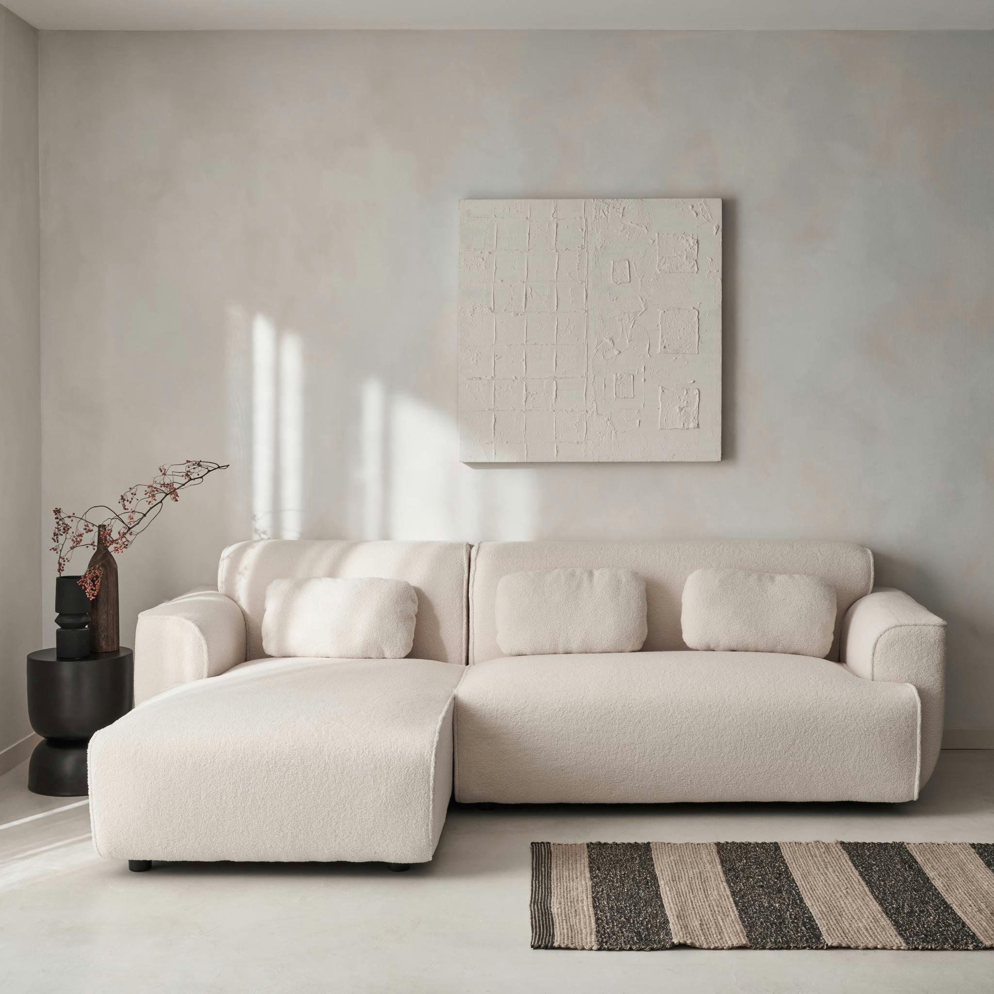 WALLAS - Canapé 3 places, angle gauche, tissu bouclette