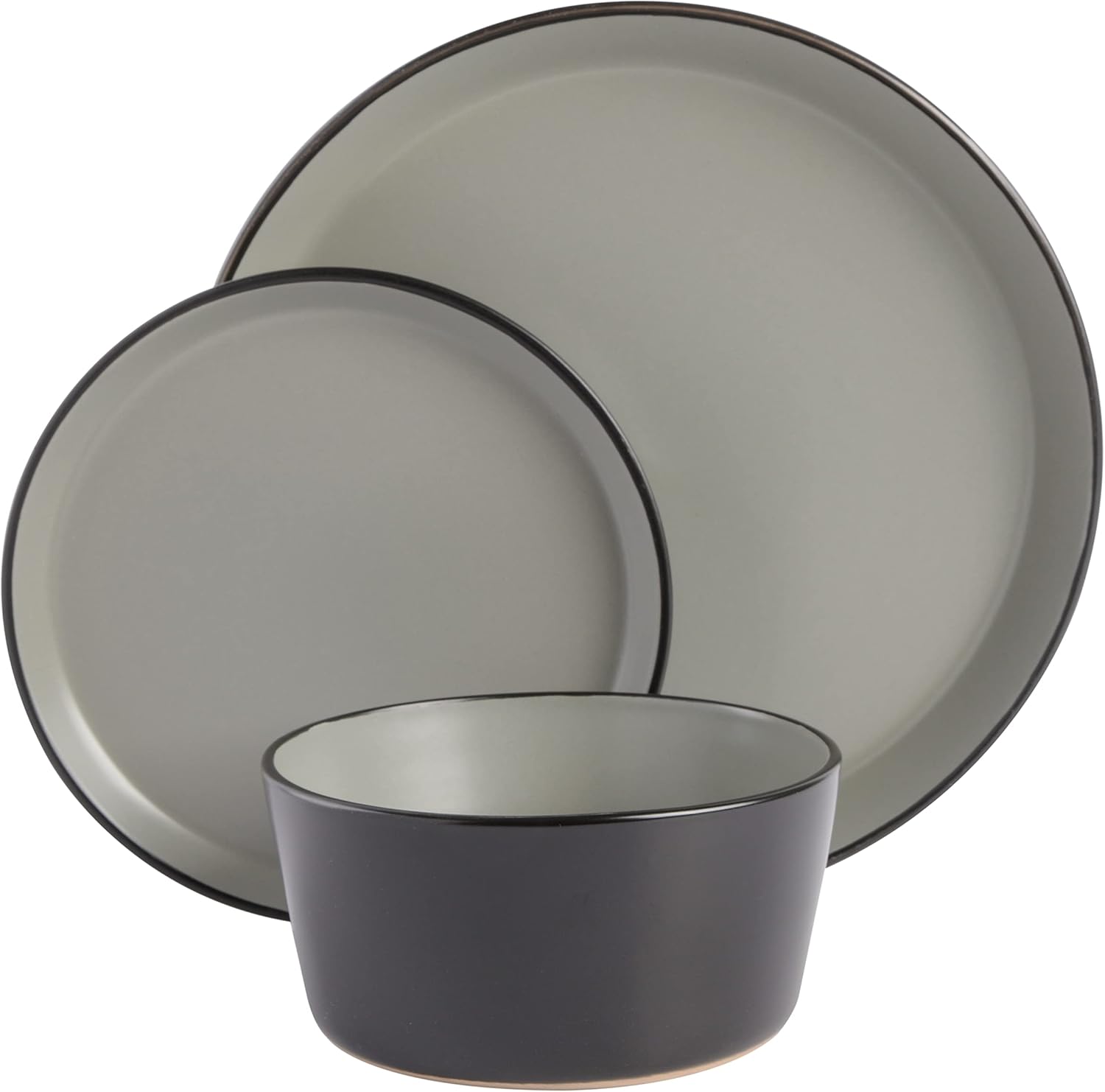 Gibson Soho Lounge Sofia Coupe 12-Piece Stoneware Dinnerware Set, Service for 4 – Grey Plates and Bowls