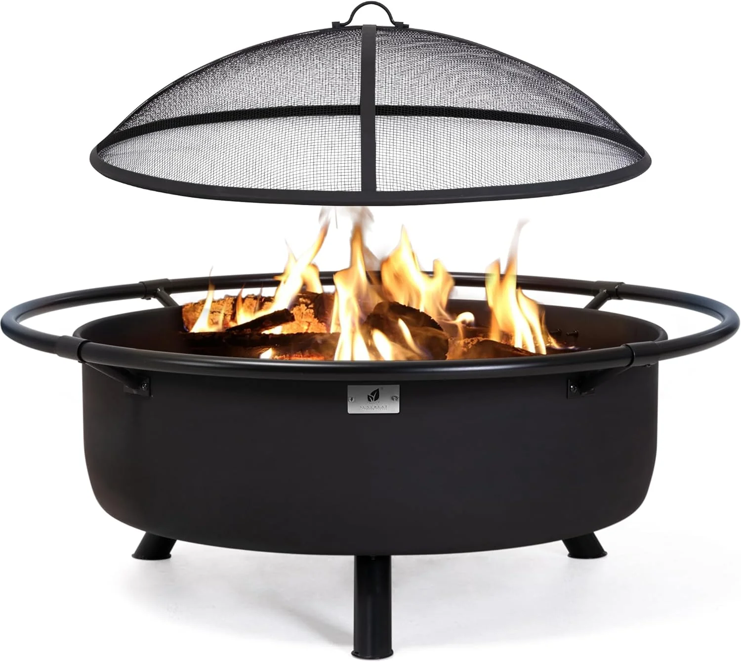 42�� Patio Fire Pit Wood Burning with Mesh Spark Screen, Bonfire Outdoor firepit with Fireplace Poker, Black(42 Inch-Star Pattern)