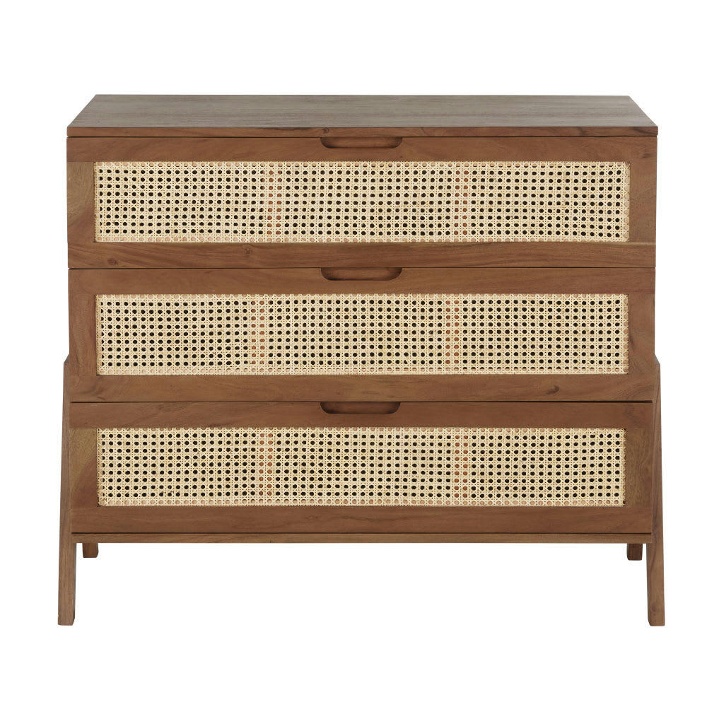 Santa Fe - Commode haute 3 tiroirs cannage en rotin