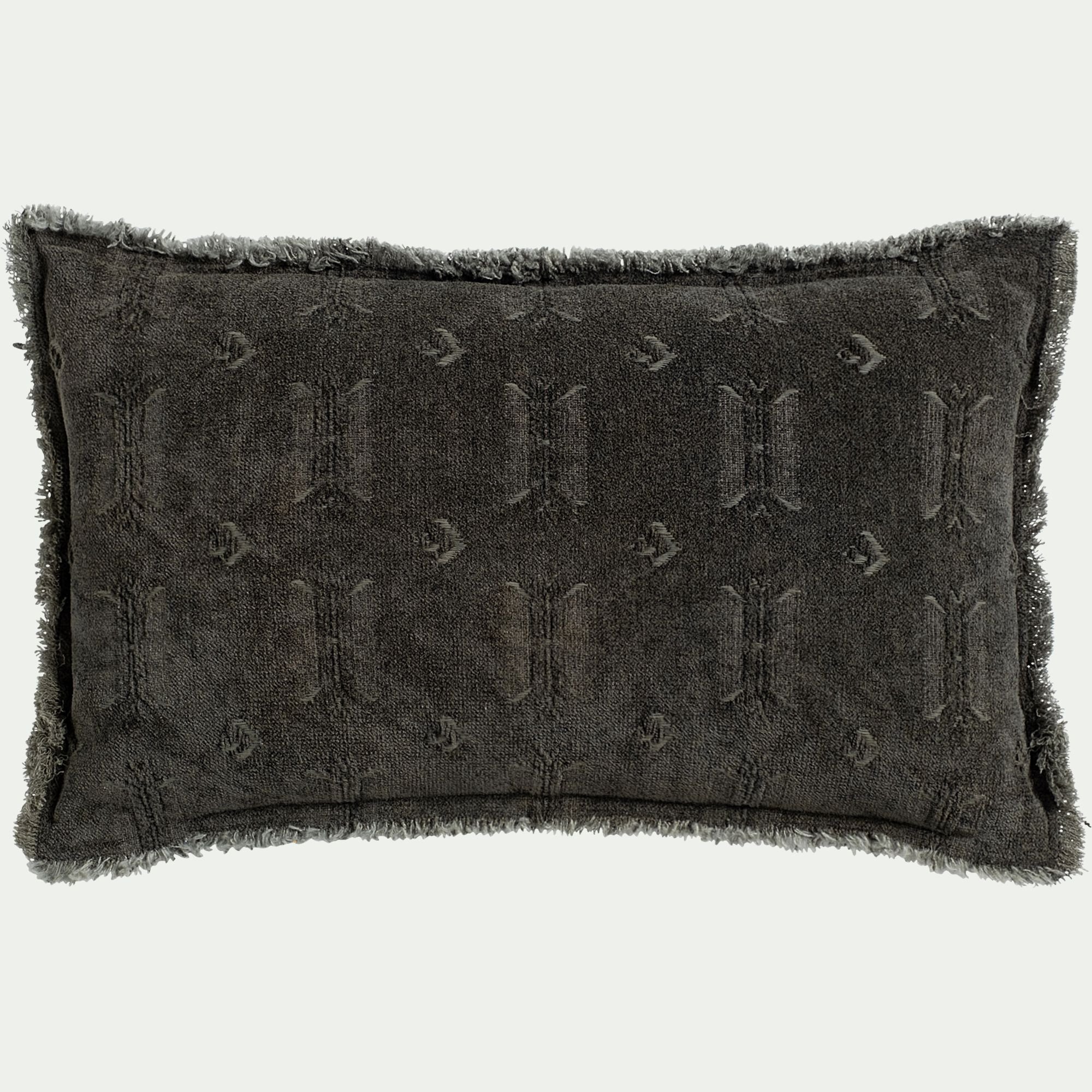 ALBAH - Coussin frangé en velours 30x50cm - vert cèdre