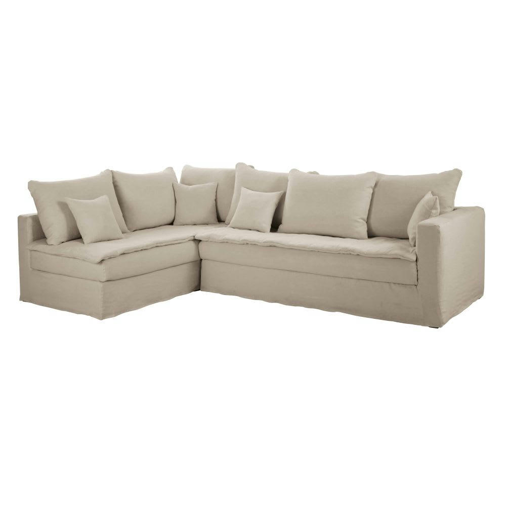 Celestin - Canapé d'angle gauche 5/6 places en lin supérieur beige