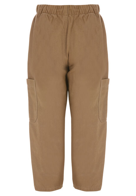Younger Boys Mocha Woven Cotton Cargo Trousers