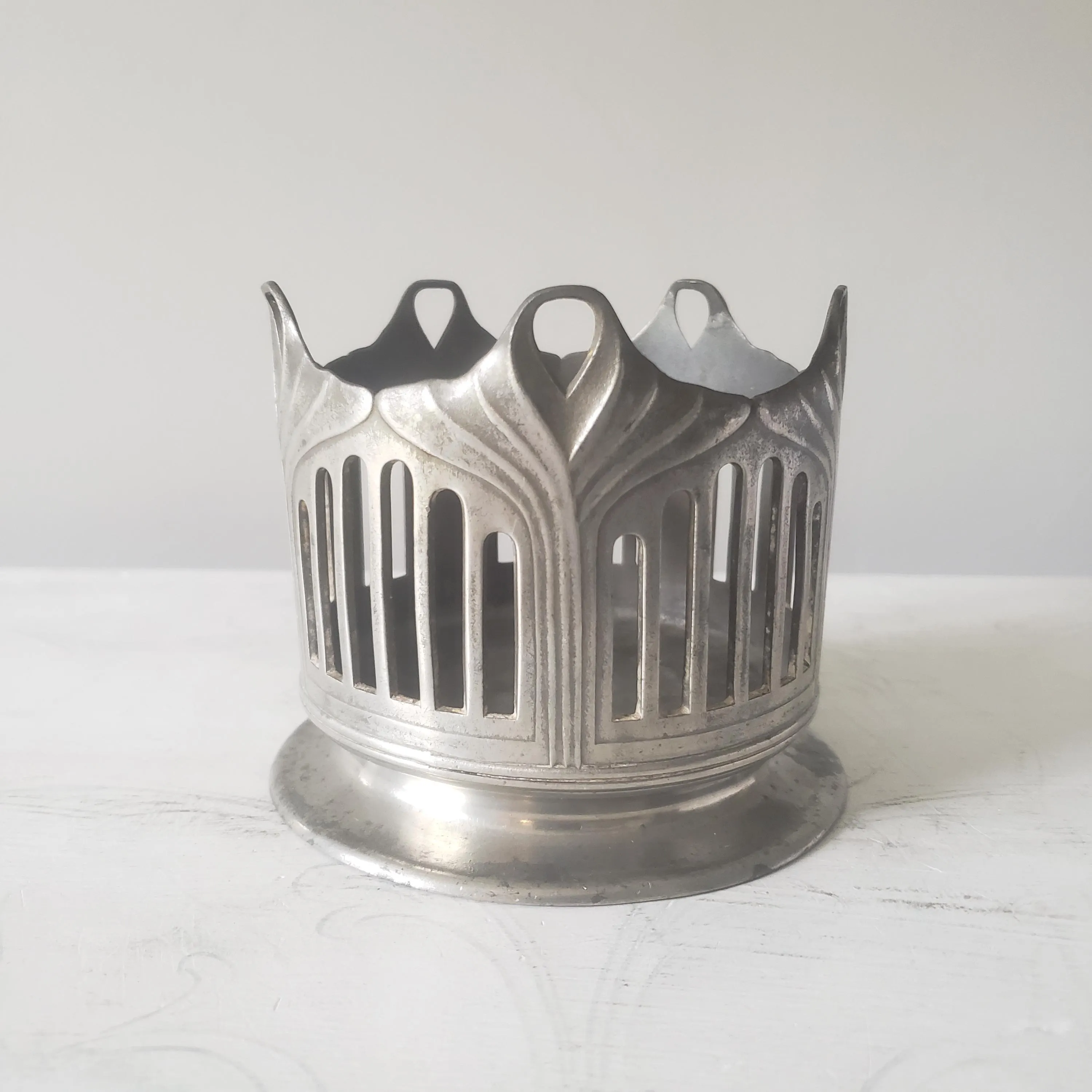 Rare Antique Orivit 2446 Pewter Wine Bottle Holder | German Art Nouveau Jugendstil | c1900 Champagne Coaster