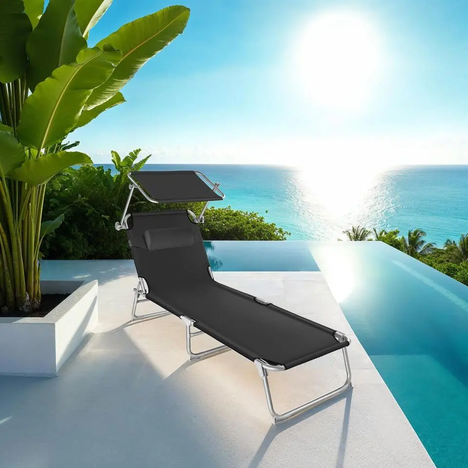 tectake Ligbed 4-niveaus met hoofdkussen, Zwart