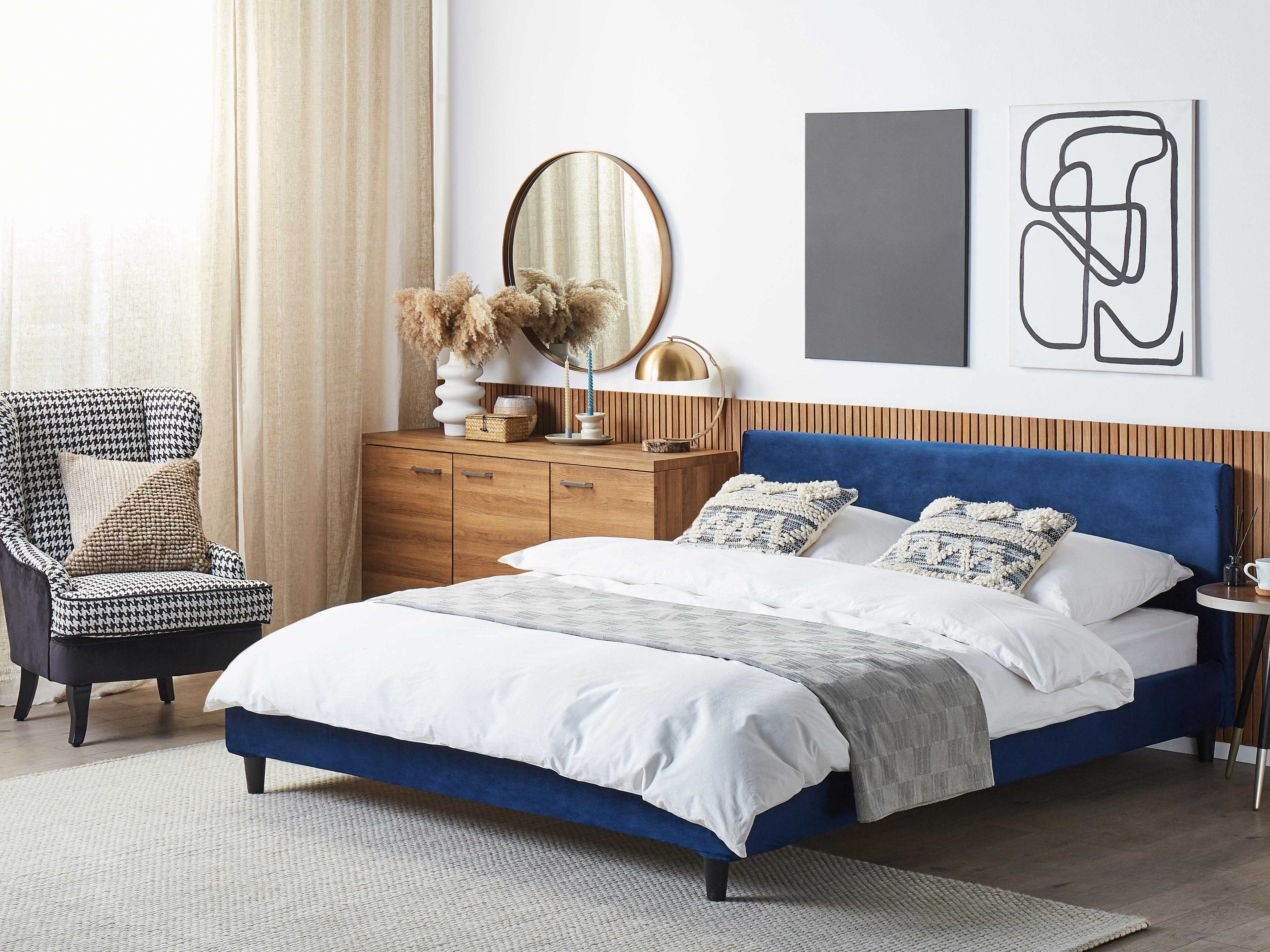 Bed Velvet FITOU 180 x 200 cm (EU Super King) Dark Blue