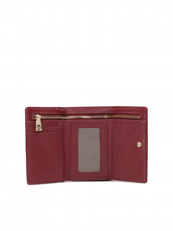 Compact wallet made of maroon patent leather kroko