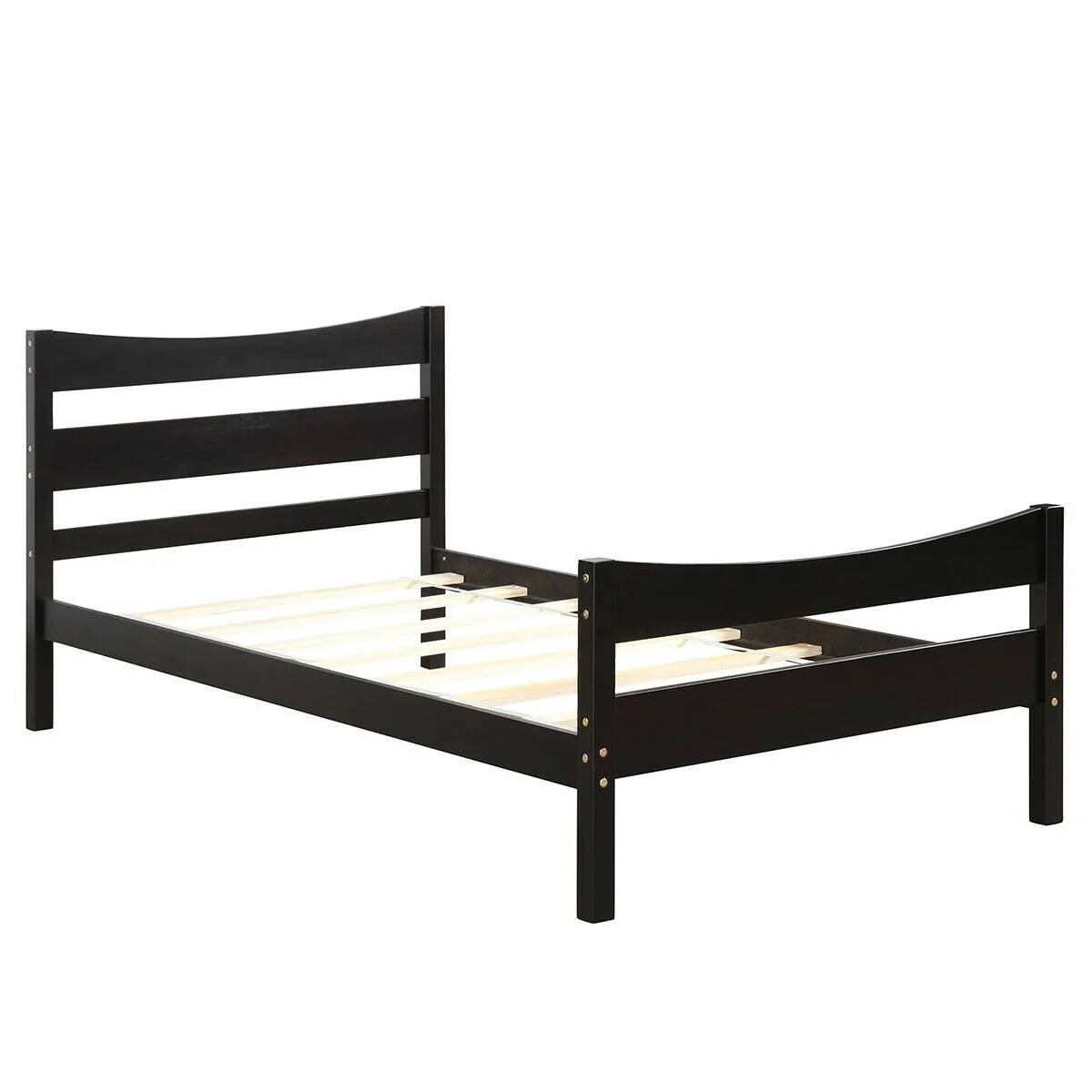 Gymax Twin Size Platform Bed Frame Foundation w/Headboard &Wood Slat - Espresso